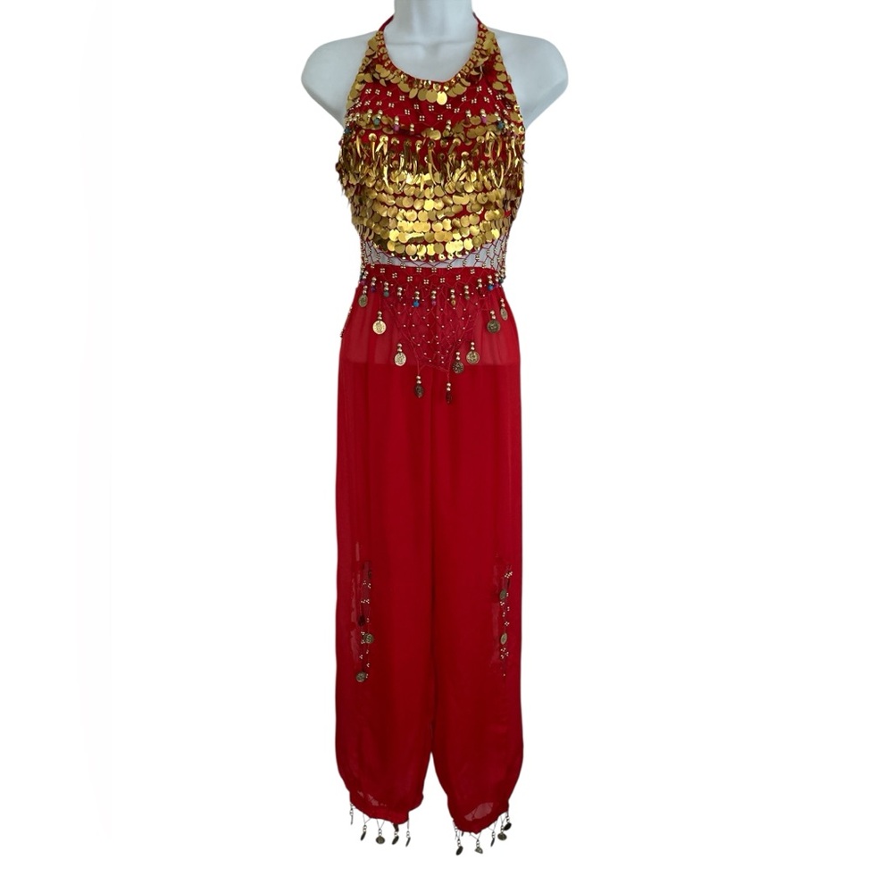Elegant Red and Gold Women's harem costume